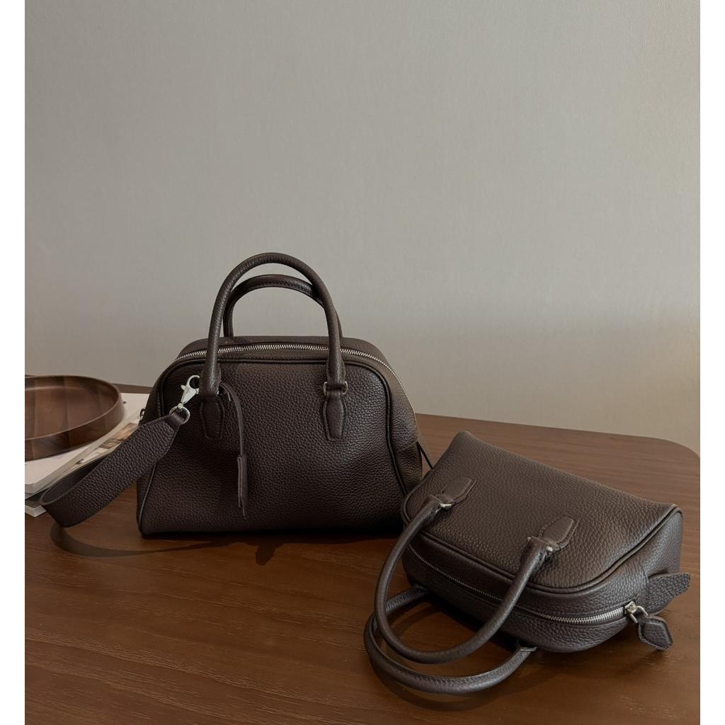 2025 New First-layer Cowhide Bowling High-quality Handbag Retro Boston Crossbody Shoulder Bag Women's Wholesale