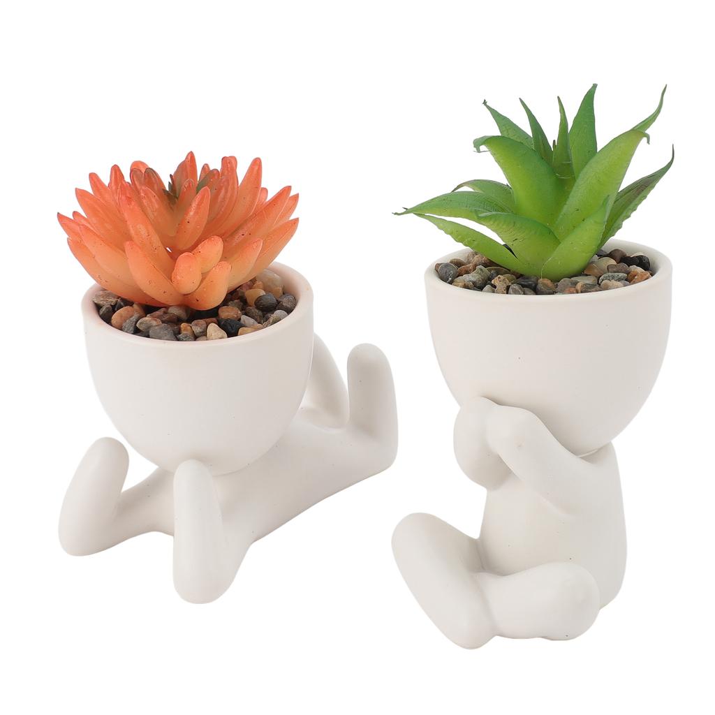 2pcs Artificial Flower Pot Cute Innovative Human Shaped Fake Flower Pot for Home Desktop Decor