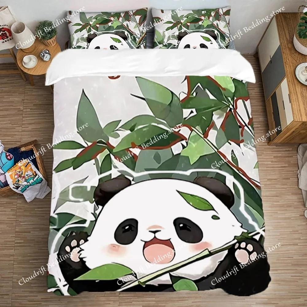 Quilt Cover Set Art Bedding Set Double Size Duvet Covers Queen Bed Comforter Sets Fashion Pillowcase Panda Cute Kawaii Linen026