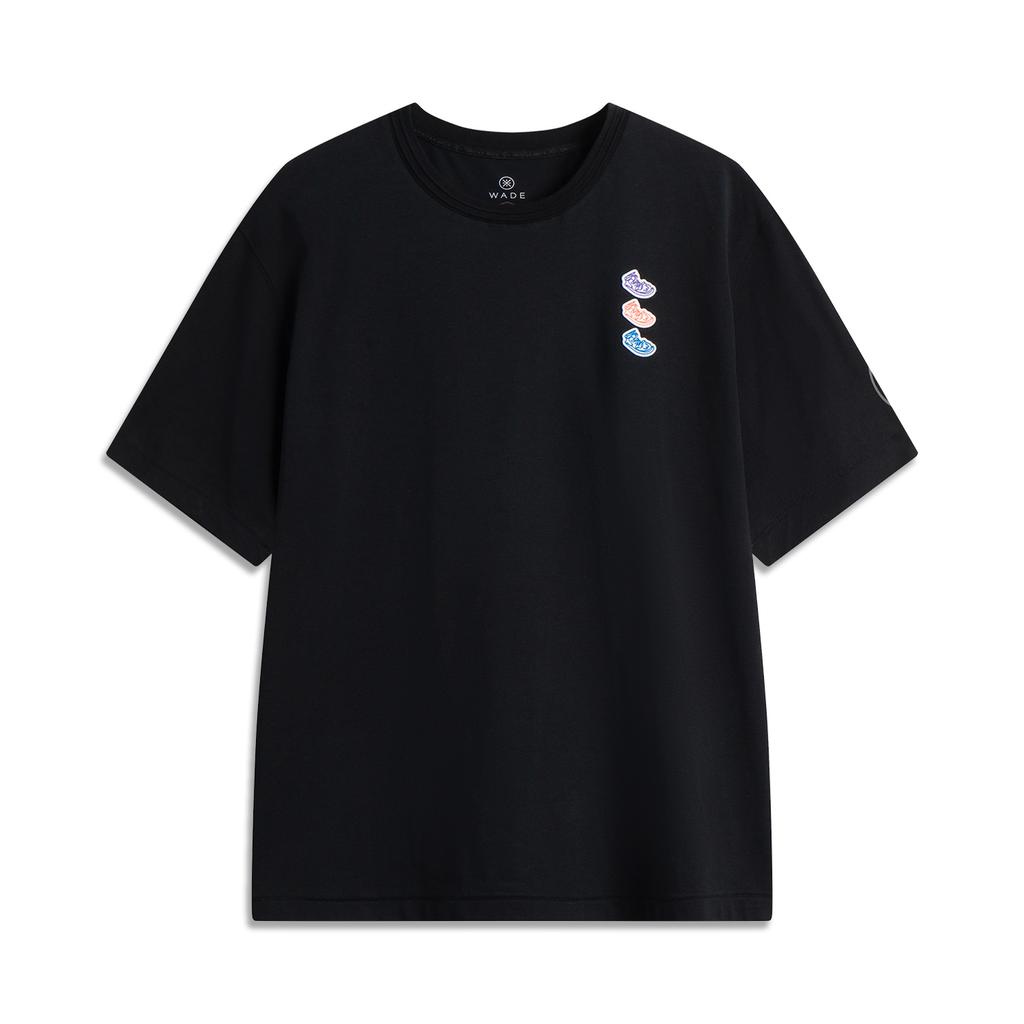 Li-Ning Breathable Loose Fit Round Neck Letter Print Short Sleeve T-Shirt Men Tops Black AHSV083-1