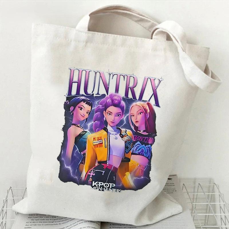 Spot KPOP Demon Hunter Group Cartoon Print Canvas Bag Women's Daily Handbag Shopping Bag