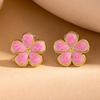 Hot Selling Enamel Drip Flower Stainless Steel Stud Earrings for Women - Holiday Style Titanium Steel Jewelry