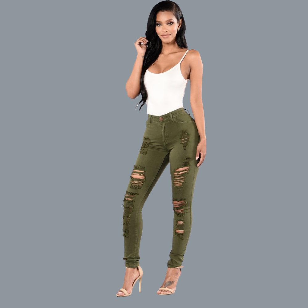 Women's High Waist Skinny Jeans Slim Fit Ripped Denim Pants Casual OL Stretch Long Denim Trousers For Daily Wear