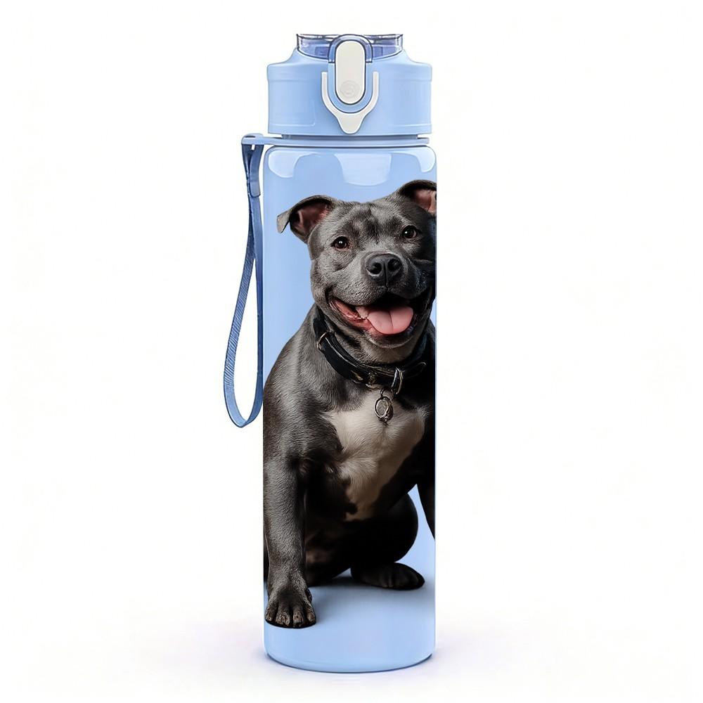 1PC Black Pitbull Dog Animal Portrait Print 750ml Color Plastic Sports Water Bottle Leakproof Flip Straw Lid Suitable for Sports Office Home Use