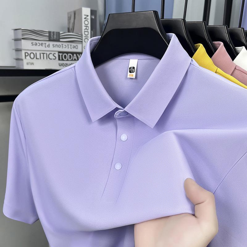 Men's Summer 2026 Seamless Lapel Polo: Mid-aged Casual Solid Color Short Sleeve T-shirt