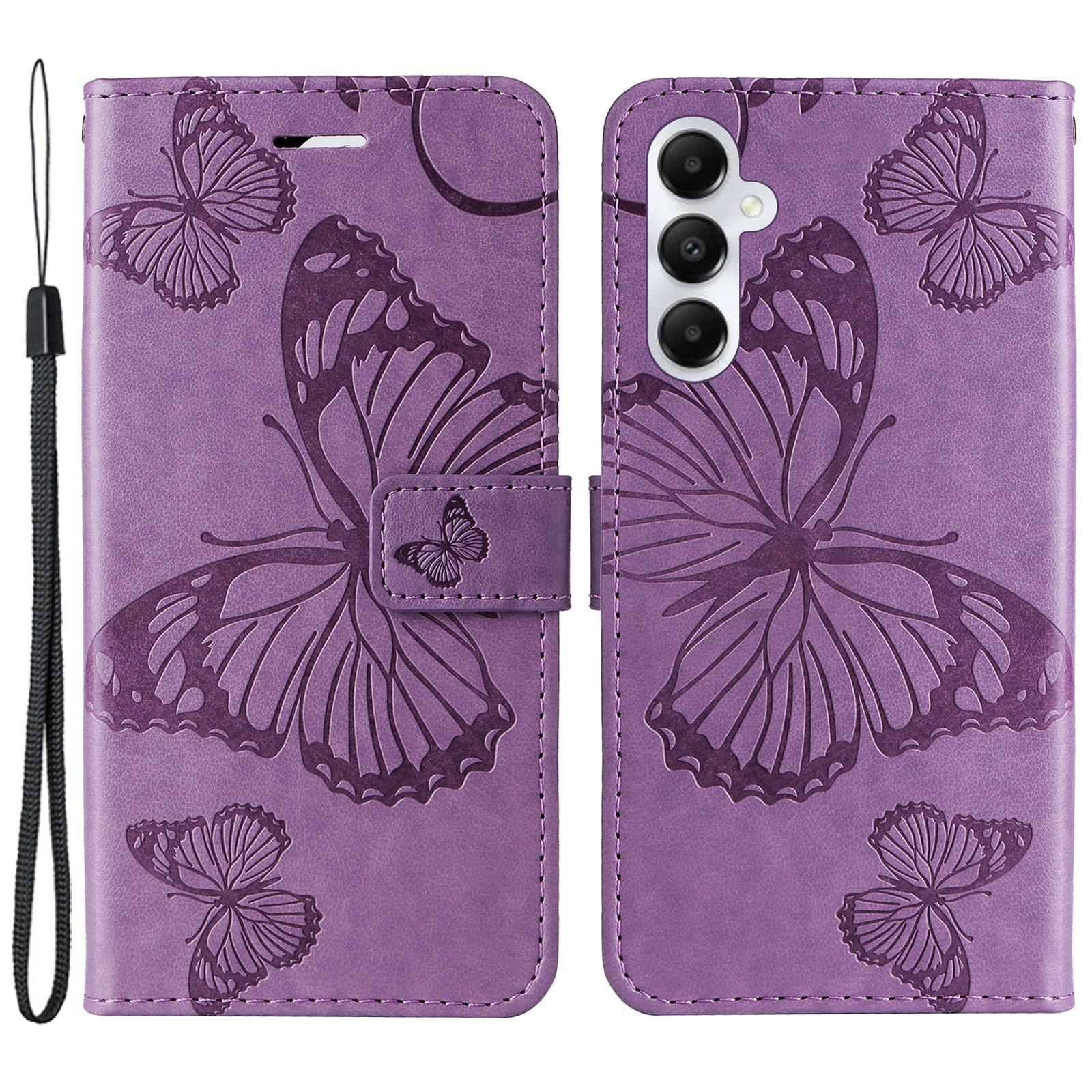 

For Samsung Galaxy A05s 4G Wallet Case Floral Butterfly Imprinted Leather Phone Cover Stand Purple