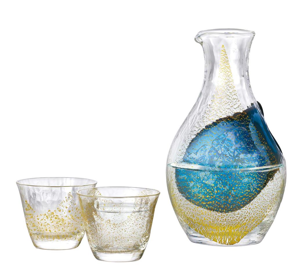 Toyo Sasaki Glass Cold Sake Glass Set Gold Leaf Made In Japan Carafe Glass 80ml 3 Pieces 300ml, G640-M60
