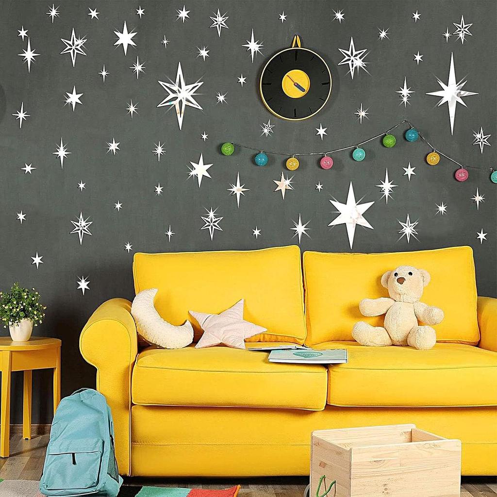 Star Mirror Wall Decor 2D 78 Pieces Removable Decoration Wall Decor Stickers For Ceiling Bedroom Study Room Living Room