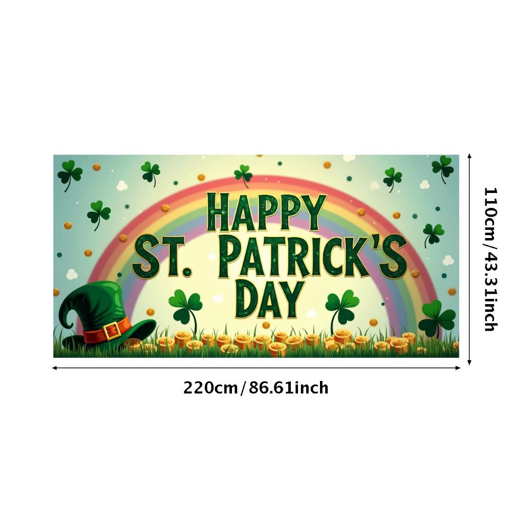 St Patricks Day Backdrop Banner Leprechaun Hat Shamrock Party Background Celebration Photography Props Event Supplies Decoration