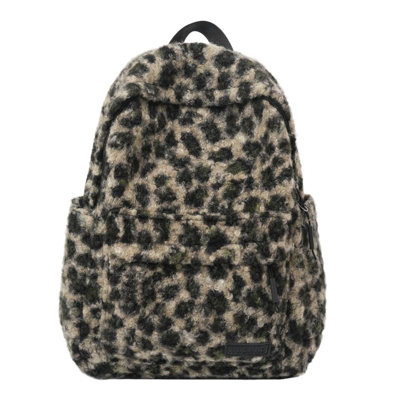 

Студенческий школьный рюкзак с леопардовым принтом, плюшевый рюкзак, женский легкий рюкзак хаки