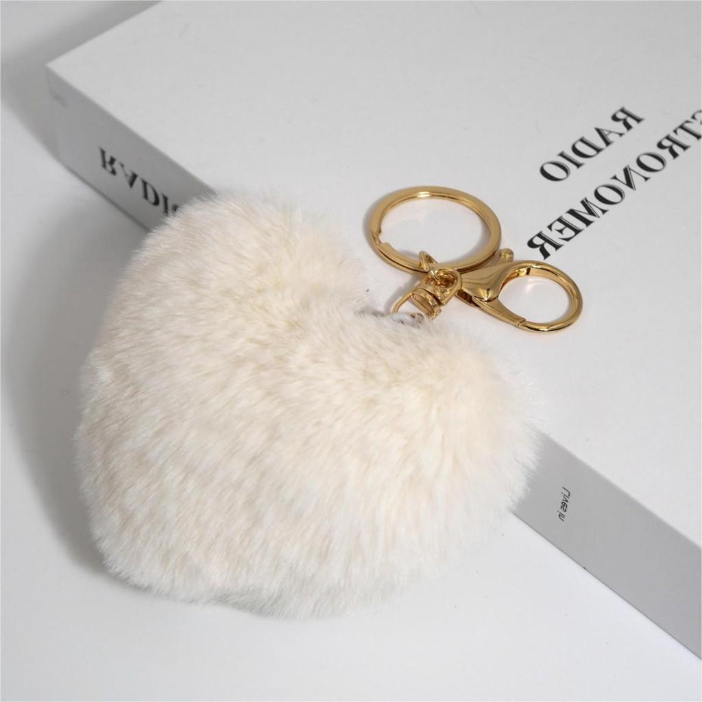 Heart-shaped Peach Faux Fur Keychain - 10cm Plush Pendant for Bags, Cars, and Accessories
