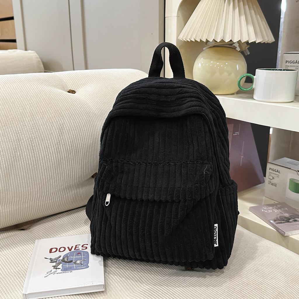 Schoolbag Solid Color Corduroy Backpack Bag Women's New 1011 Fashion Simple Small Backpack Casual Student Going Out Schoolbag