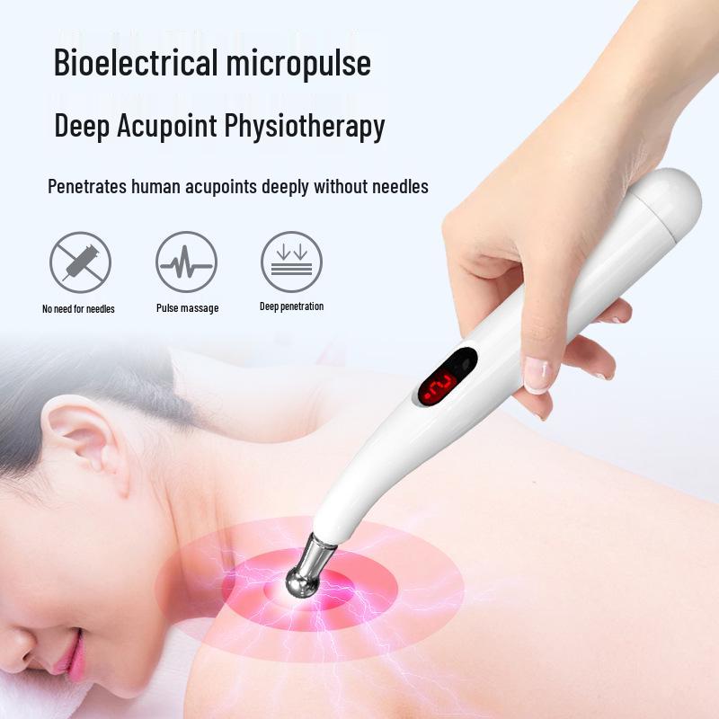 Meridian Pulse Acupressure Pen: 5-Head, 9-Level Intensity Acupuncture Massager with Red Light