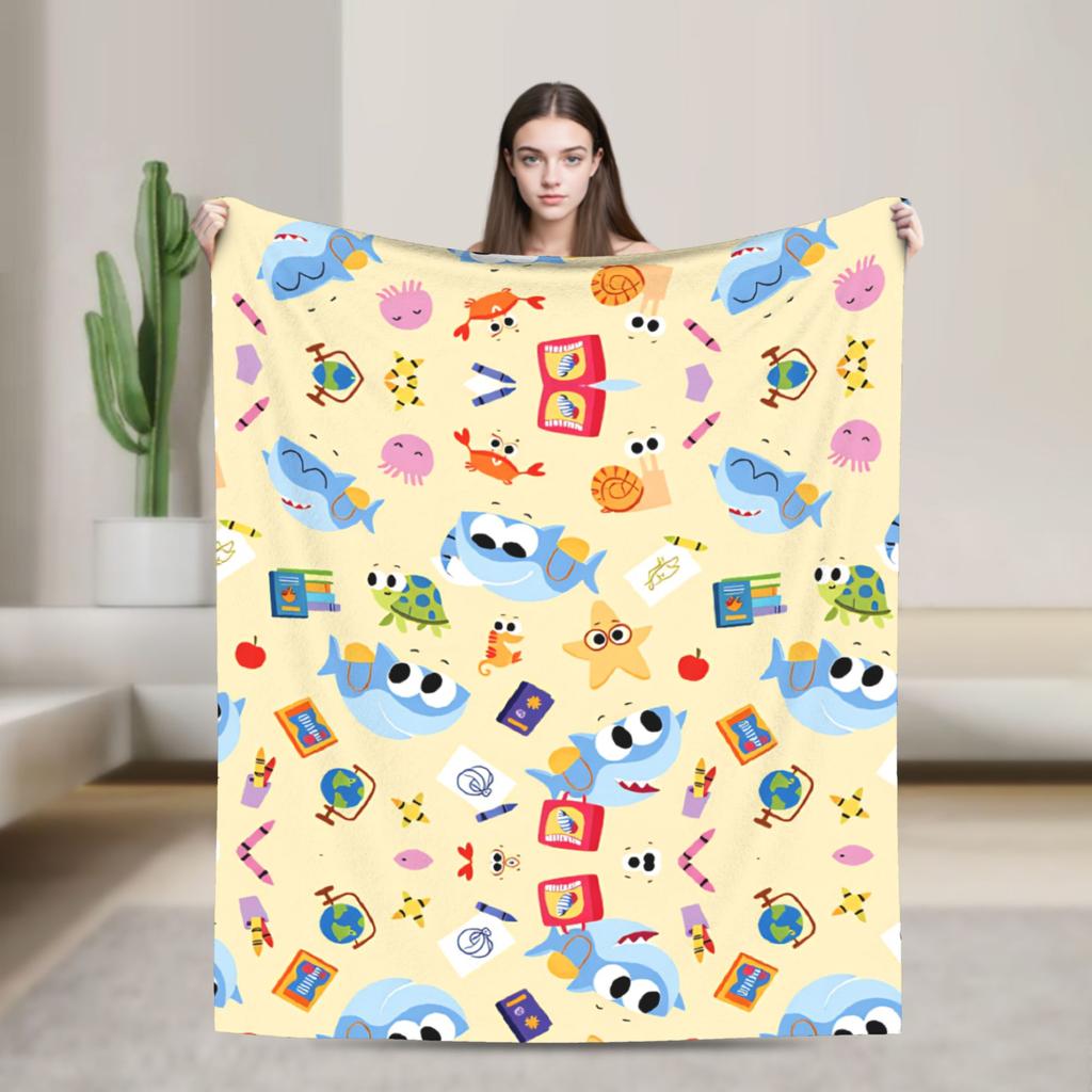 Warm Soft Blanket Picnic Finny the Shark Confetti Birthday Throw Blanket Super Simples Flannel Bedspread For Sofa Bed Cover