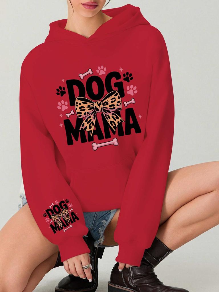 Dog Mama Leopard Print Bow Women's Hoodies