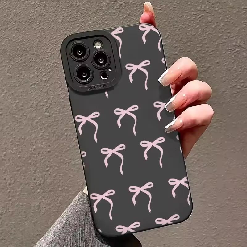 Hülle Für iPhone 16 15 14 Pro Max 13 12 11 Rosa Schleifen-Print Handyhülle Für iPhone XS Max X XR 7 8 16 Plus SE 2022 Silikon Fundas