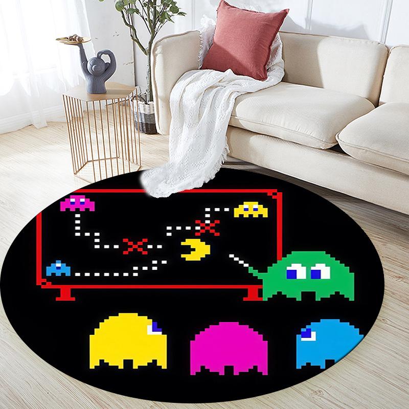 Pac‑Man Round Area Rug,Carpet Rug for Living Room Bedroom Sofa Playroom Decor,Non-slip Floor Mat