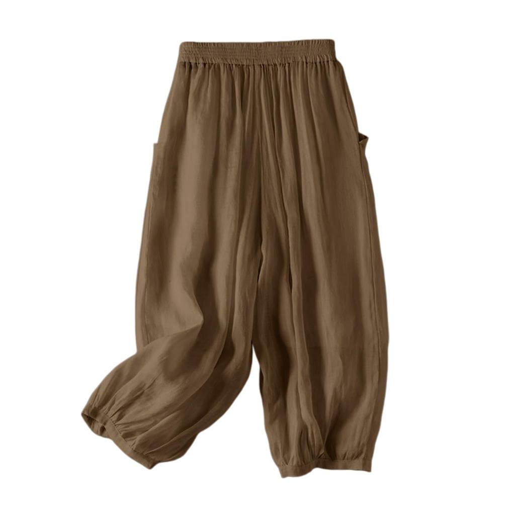 Womens Baggy Cotton Linen Pants Elastic Waist Casual Loose Summer Beach Vacation Pants