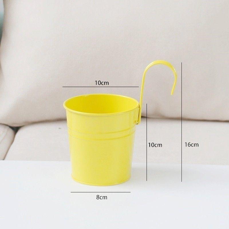 Colorful Metal Hanging Flower Pot with Curved Hook – Small Iron Bucket for Balcony or Wall with Succulent or Green Plant