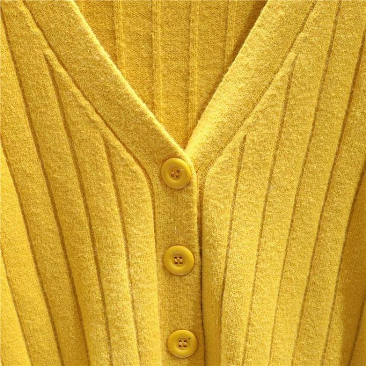 Women's V Neck Knitted Cardigan Short Jacket Loose Long Sleeve Autumn Versatile Outfit Top Sweater