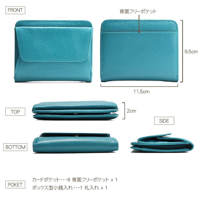 Blanc Pomme Damen-Bifold-Ledergeldbörse mit boxförmigem Münzfach, Grün, bp-1046