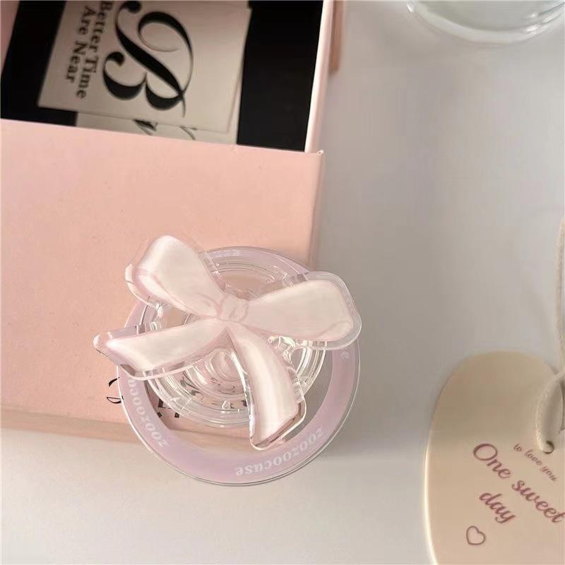 Magnetic pink bow phone case with holder For iPhone 11 12 13 14 15 16 17 Pro max