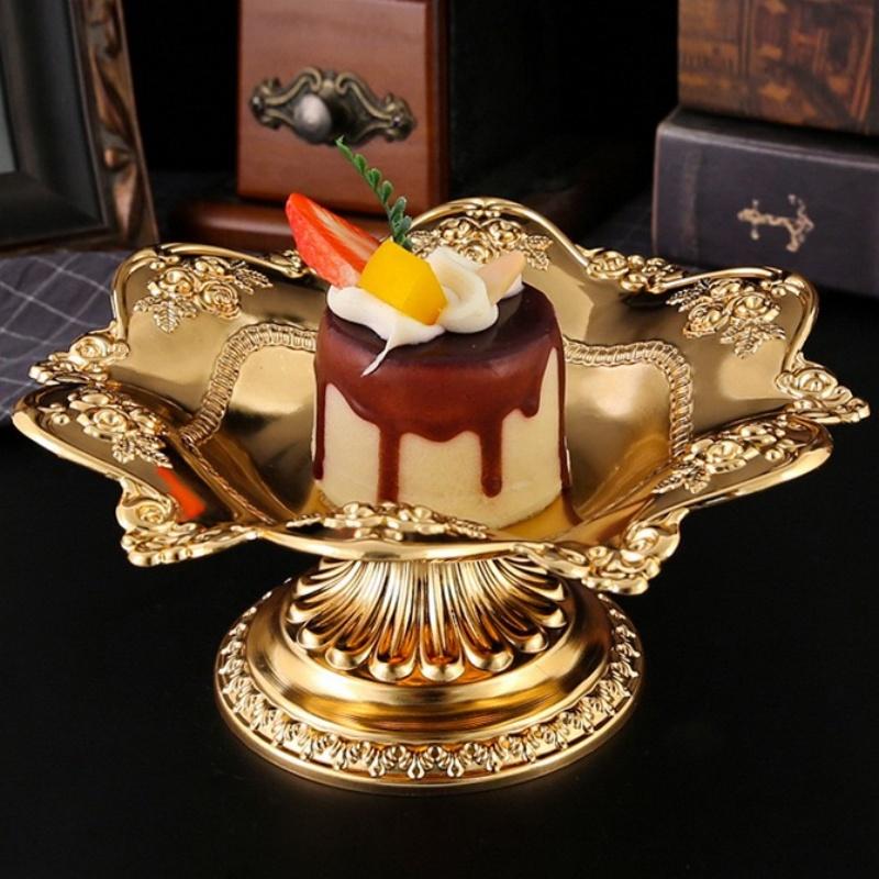 Bandeja Pequena de Metal para Frutas Bandeja Alta Doméstica para Sala de Estar Mesa de Café Homenagem a Buda Prato para Lanches Organizador de Cozinha