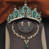 3 Pcs Princess Wedding Crown Jewelry Sets and Tiaras Green Pink Bride Necklace Earrings Set Girls Prom Birthday Accessory