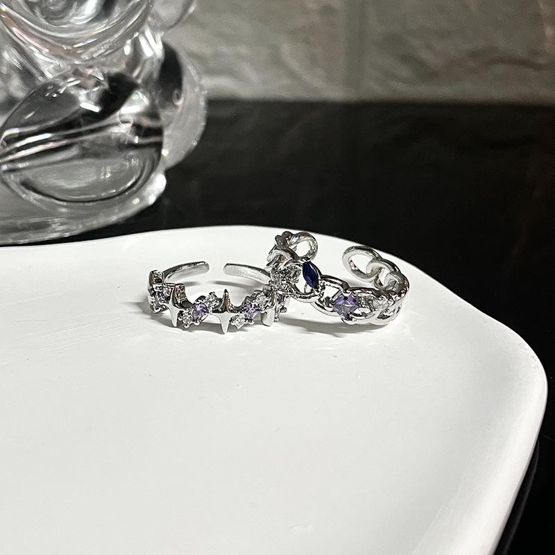 Niche Design Sense Diamond-Encrusted Zircon Mango Chain Open Ring Advanced Sense French Adjustable Stacked Ring Women