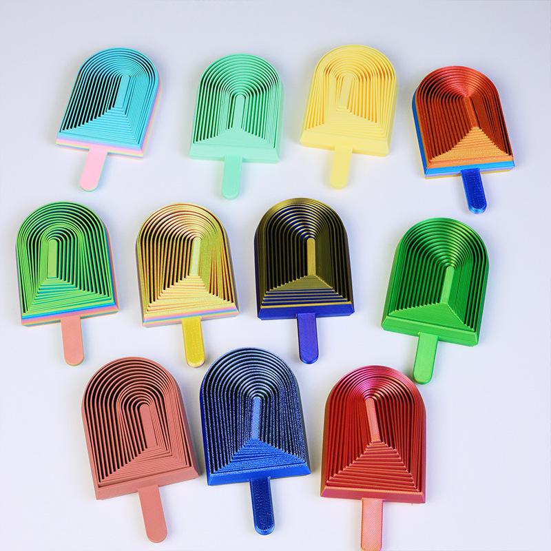 

3D Optical Illusion Ice Cream Popsicle Educational Toy with Polygon Carrot Spiral Stand Multicolor