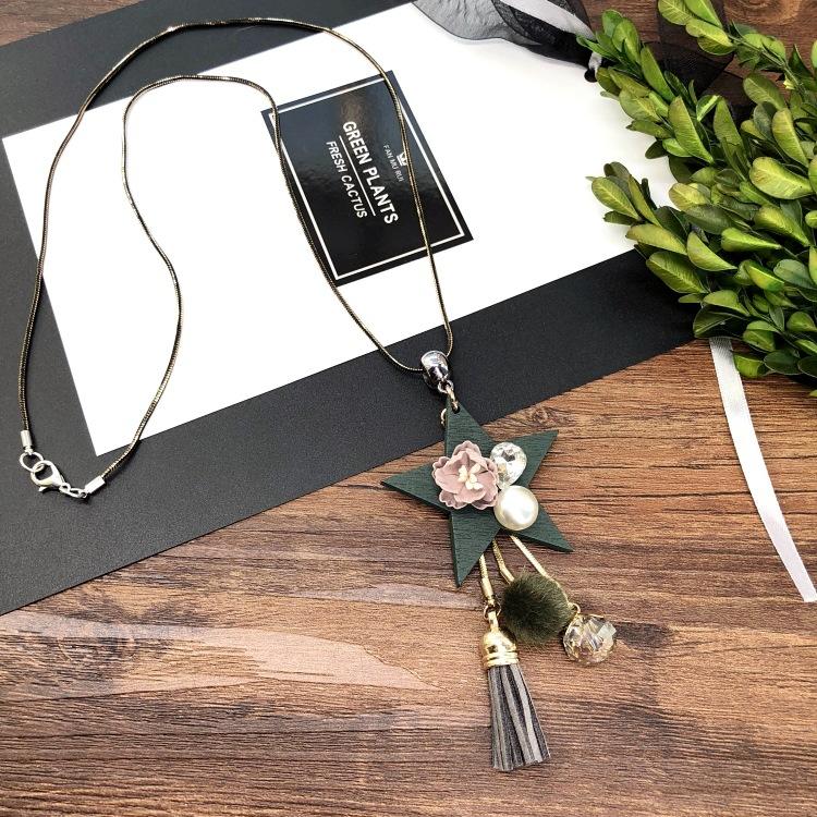 Fashion Temperament Simple Necklace Female Flower Crystal Diamond Decoration Long Sweater Chain Versatile Clothing Accessories