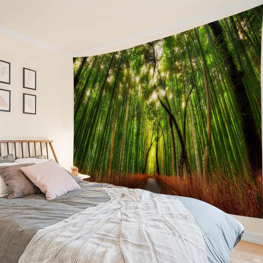 Sunshine Forest Tapestry, Natural Landscape Wall Hanging, Beach Mat, Camping Bed Sheets, Living Room, Bedroom Wall Decoration