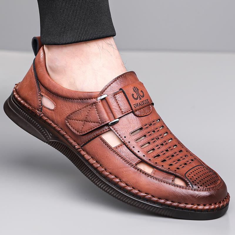 Men's Sandals Shoes Genuine Leather Anti-slip Breathable Hollow Outdoor Sports Beach Shoes Casual Sandals