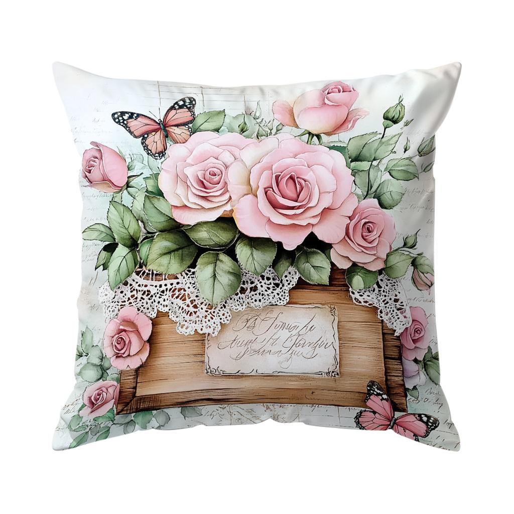 Vintage Butterfly And Flower Pillowcase Bedroom Sofa Cushion Cover 100% Polyester Living Room Cushion Pillowcase Home Decor