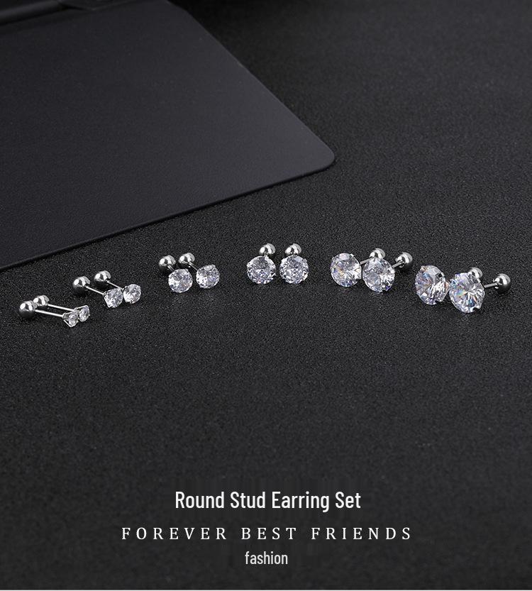 Sun-Inspired Zircon Cartilage Stud Earrings - Stainless Steel Four-Prong Set with Disc Design