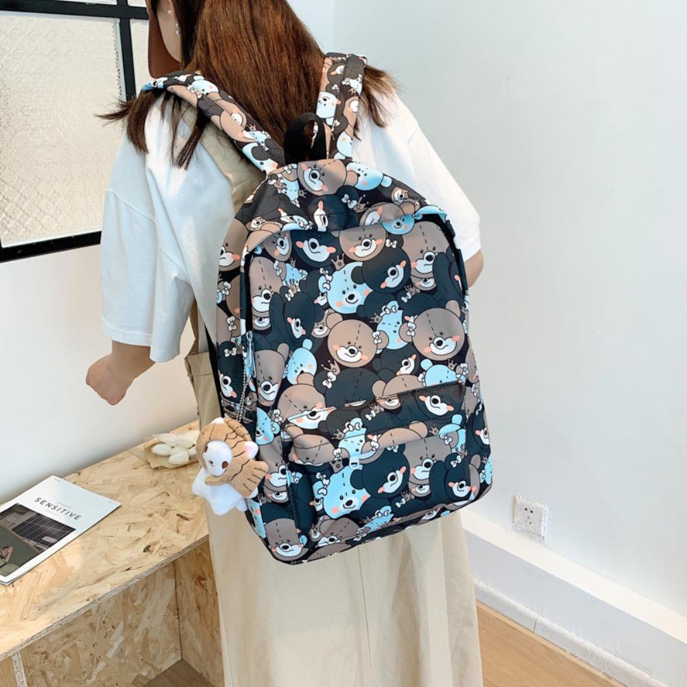 Cute Bear Printed Student Backpack Large Capacity Waterproof Book Bag Nylon Women Backpack Students