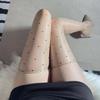 1D Heart Pattern Sheer Oil Sheen Stockings, Sexy Aurora Peach Heart Polka Dot Knee Highs, Silky Black Pantyhose for Women.