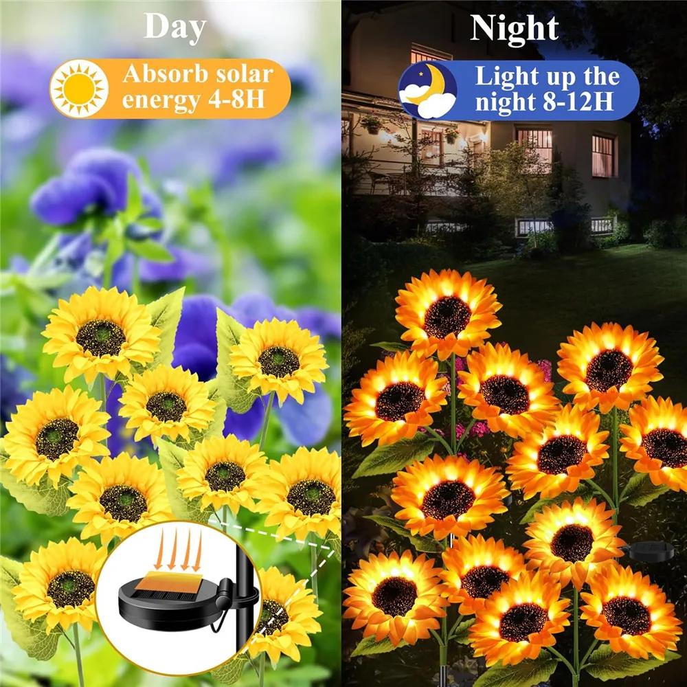 Solar Powered Sunflower Stake Lights - 800mAh Battery, Waterproof Outdoor Garden Decor