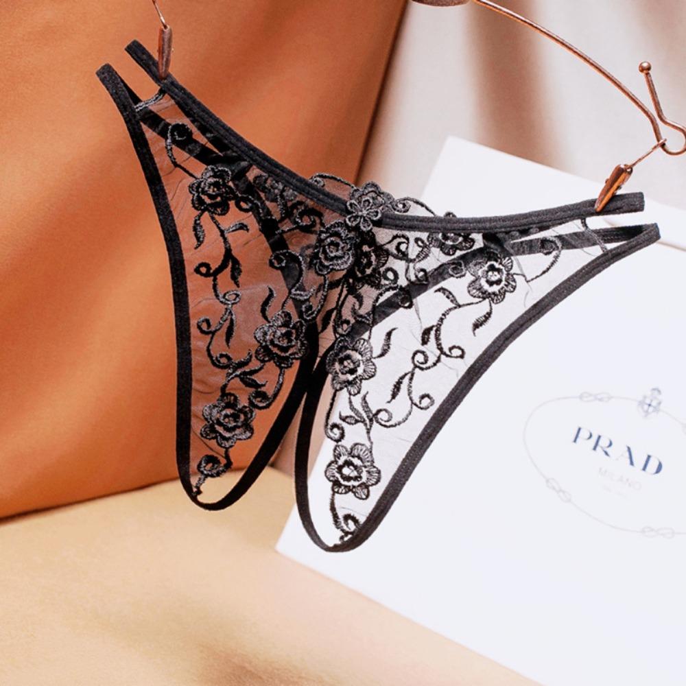 [Free Shipping] 2/4 Independent Packs, Black Sexy Seduction Underwear, Women's Fun Open File, Hot Perspective T-pants