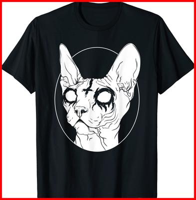 Black Metal Sphynx Cat I Goth and Death Metal Black Cotton T-Shirt S-5XL