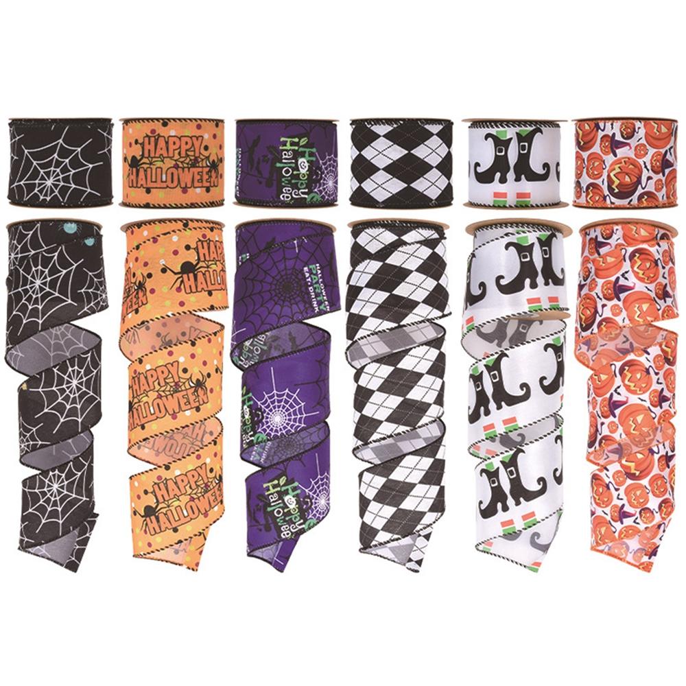 Decorative Wrapping Ribbon Wreaths Spider Pumpkin Print Ribbons 5 Yard 63mm Width DIY Handmade Ribbon Halloween Supplies
