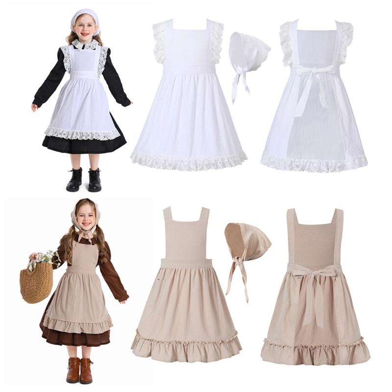 Gekräuselter Dienstmädchenschürze mit Kopfbedeckung, Küchen-Koch-Back-Reinigungs-Schürze, Französisches Dienstmädchen Kostüm Schürze und Kopftuch Set