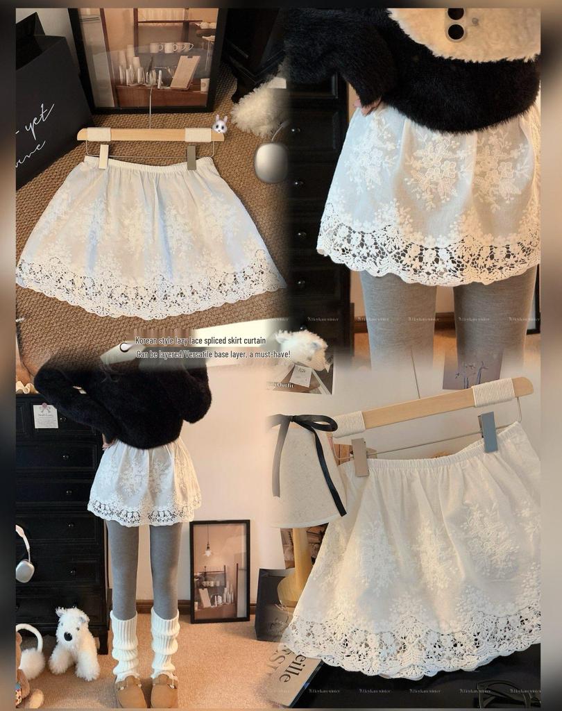 Autumn/Winter 2025 Shark Pants: Pure Cotton Lace Butt & Hip Cover Half Skirt Layer