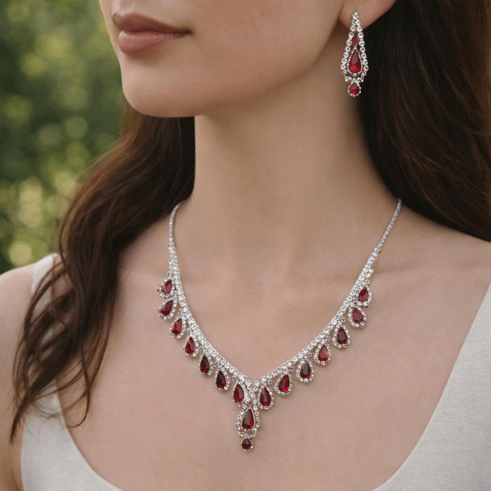 Crystal Water Drop Necklaces Geometric Pendant Necklace Earrings Set Evening Dress