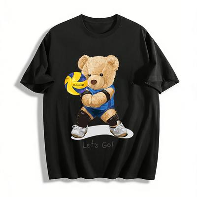 Cute Volleyball Bear Sporty Style Casual Short Sleeve Top Pure Cotton T-shirt