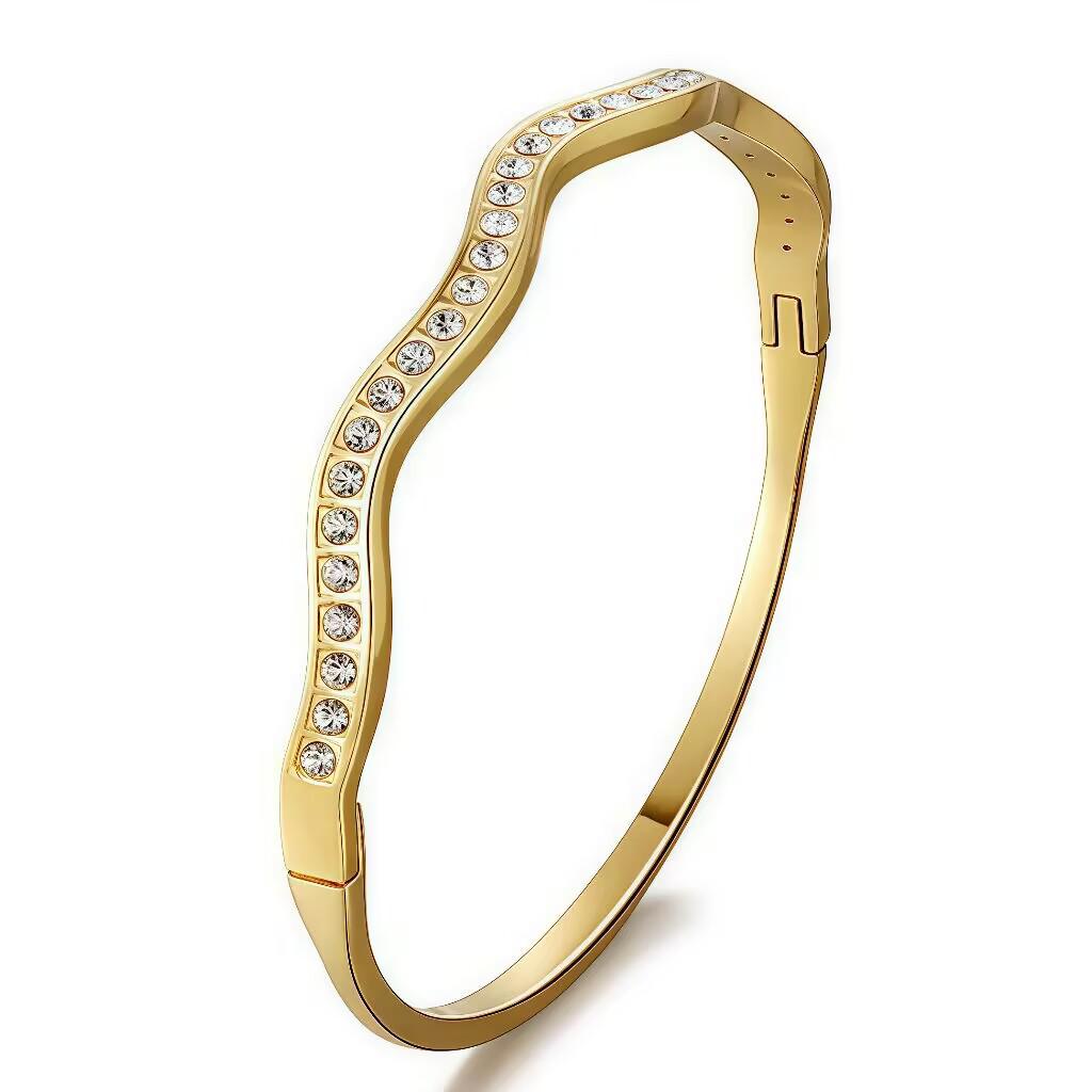 Bracelet de Luxe en Acier Inoxydable pour Femme: Titane Électroplaqué, Sertissage Diamants Complet, Style Européen-Américain