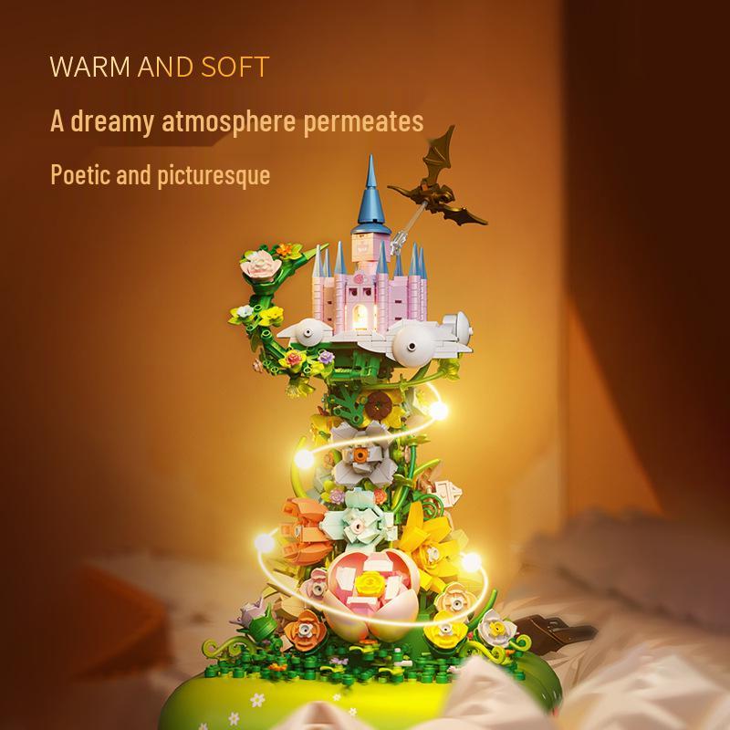 ZheGao Sprout Bear Building Blocks Girl's Castle Music Box Gift