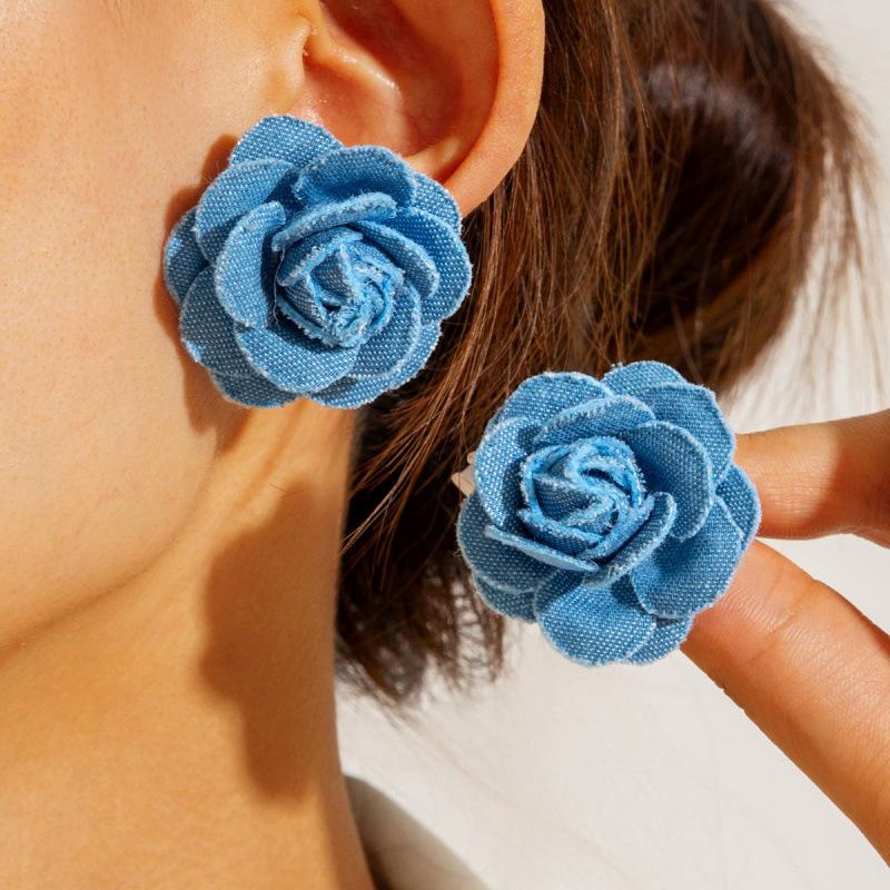 

Denim flower long fringed earrings high-end niche design fabric earrings earrings women