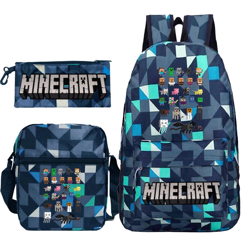Minecraft Primary And Secondary School School Bag Children'S Backpack Backpack Shoulder Bag Pencil Case Three-Piece Set