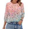 Women's Floral Print 3/4 Sleeve Round Neck Pleated Top Lightweight Casual Blouse Suitable for Daily Wear and Various Occasions